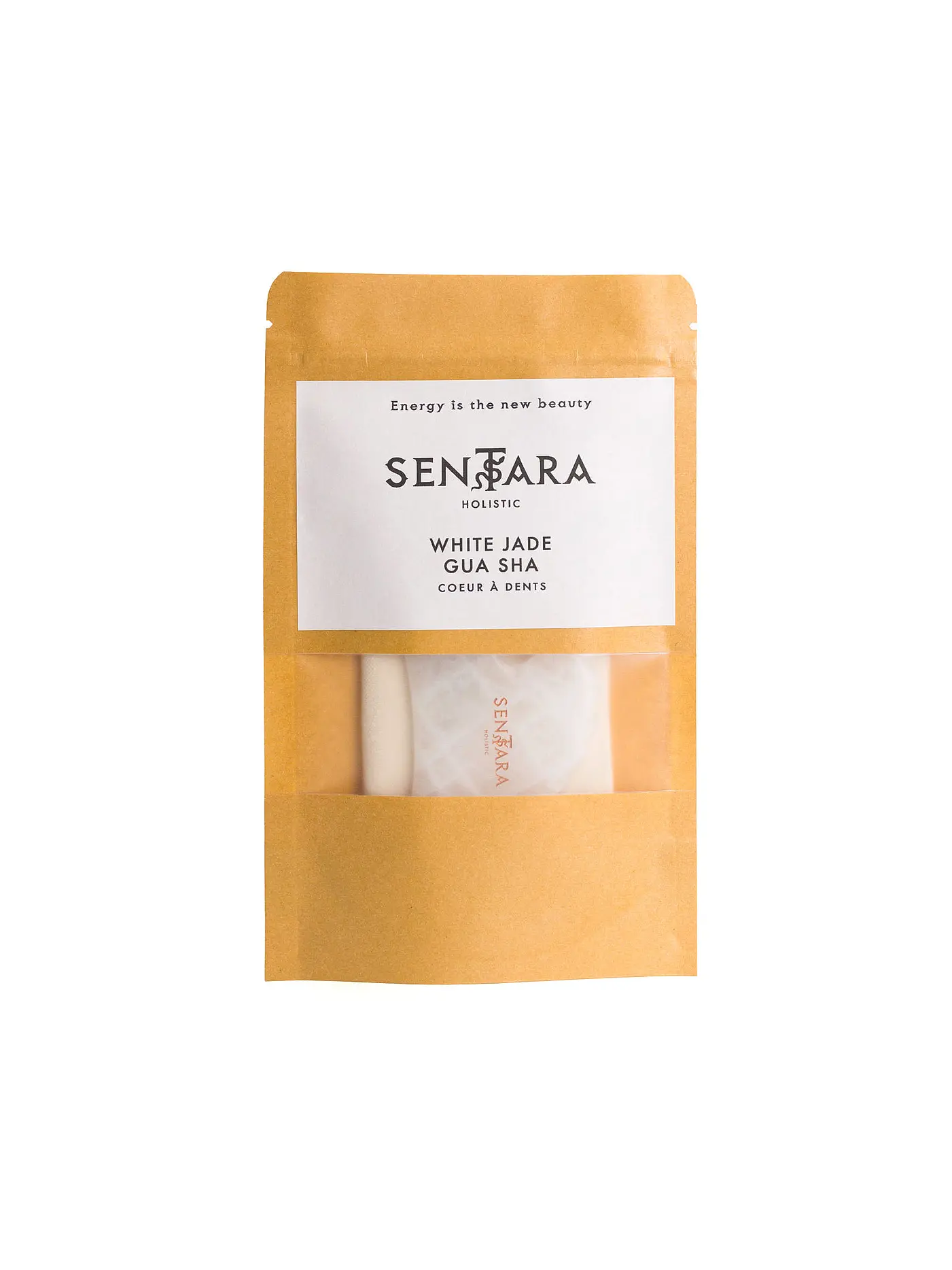 SENTARA | Massagestein - Gua Sha Horn mit Zähnen Weisse Jade | 